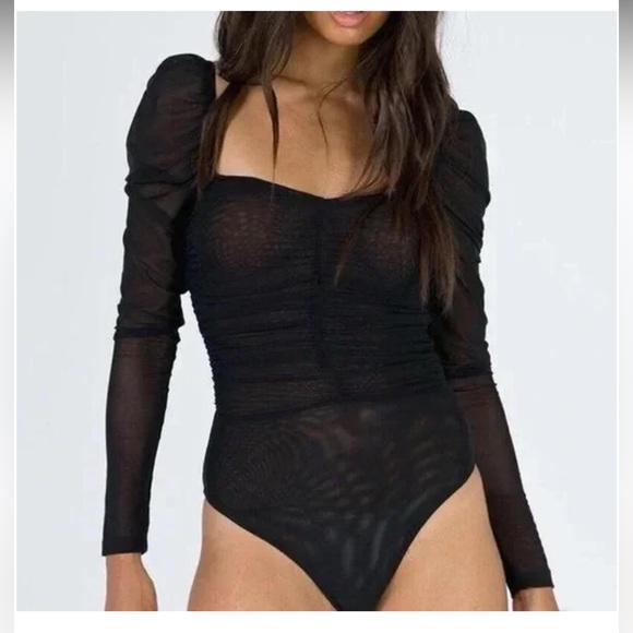 Princess Polly Black Sheer Bodysuit - Picture 1 of 10
